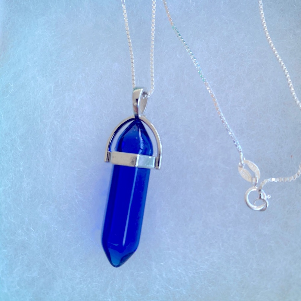 Blue Quartz sterling silver necklace 16”